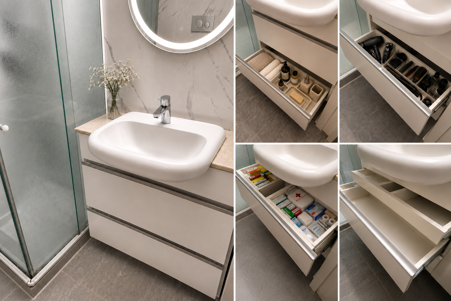 Baño renovado con mueble bajo mesada. Muebles a medida
